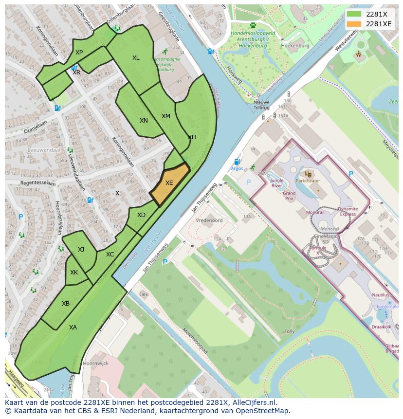 Afbeelding van het postcodegebied 2281 XE op de kaart.