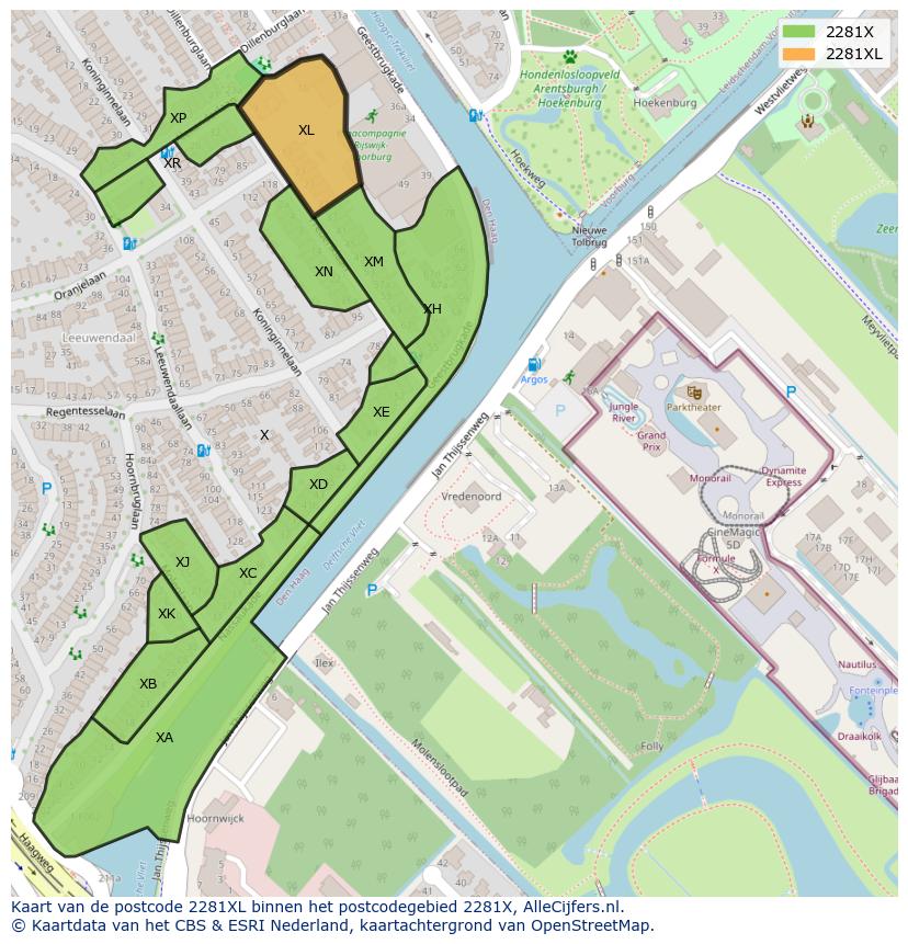 Afbeelding van het postcodegebied 2281 XL op de kaart.