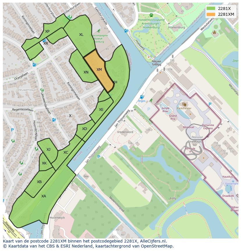 Afbeelding van het postcodegebied 2281 XM op de kaart.