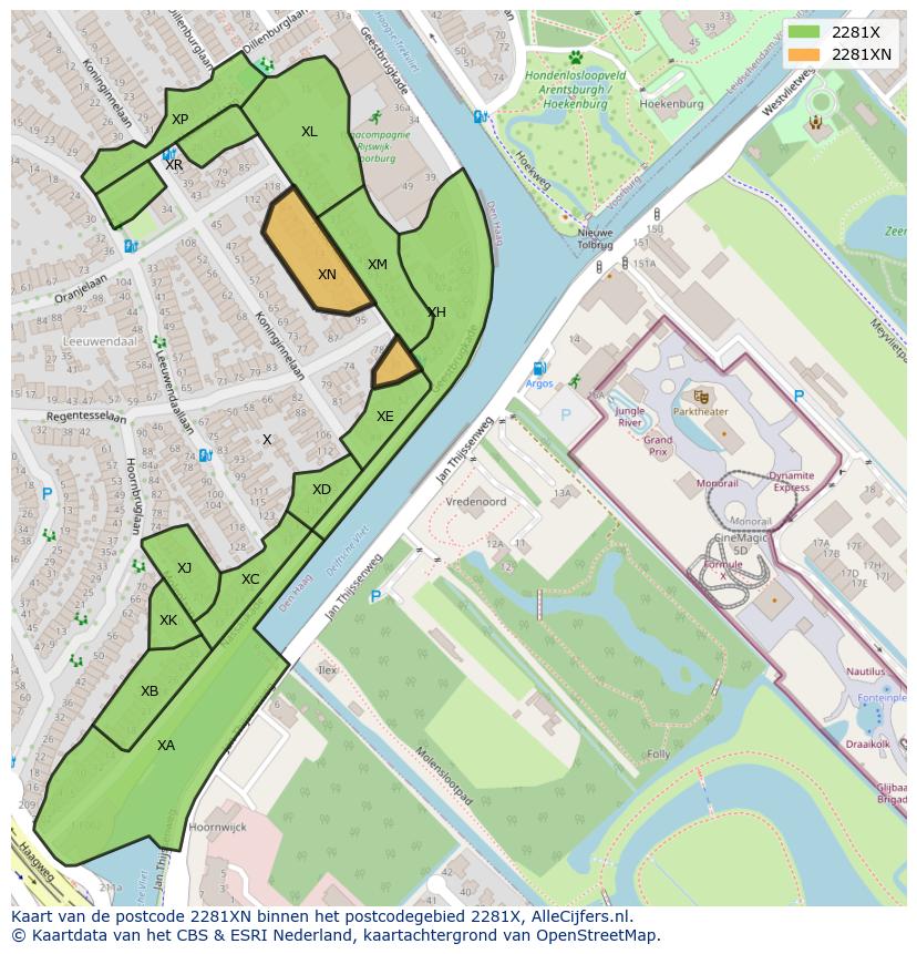 Afbeelding van het postcodegebied 2281 XN op de kaart.