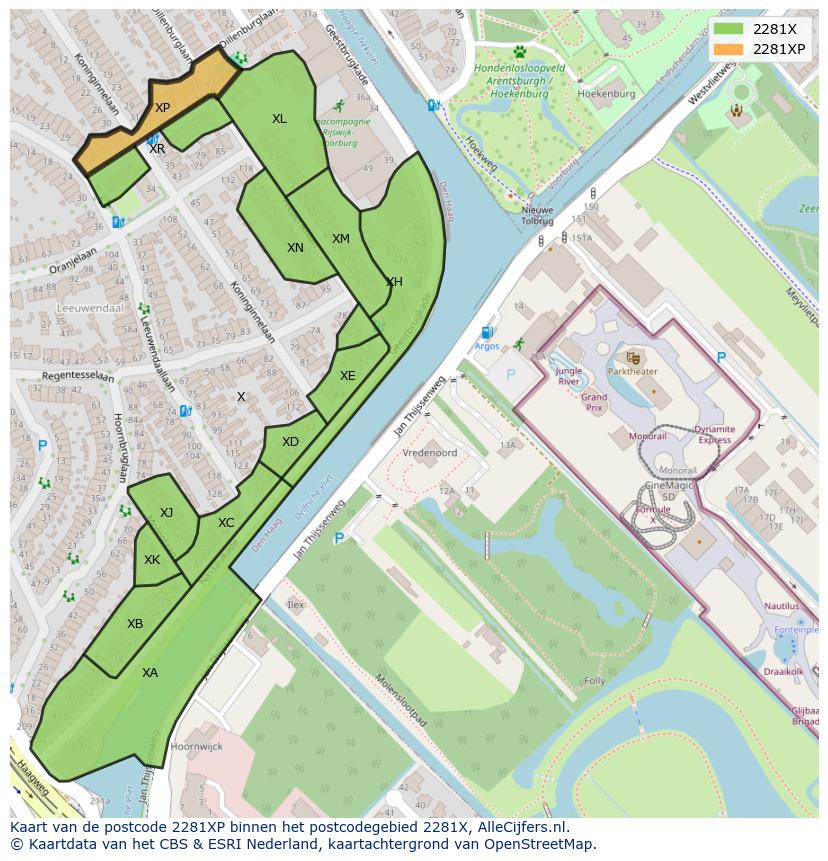 Afbeelding van het postcodegebied 2281 XP op de kaart.
