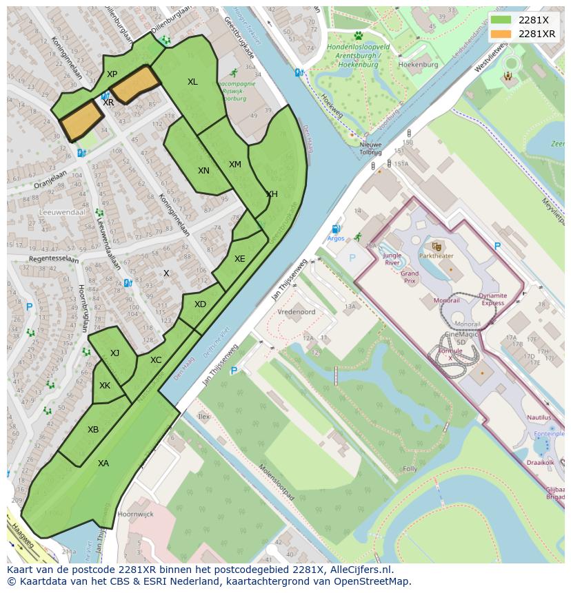 Afbeelding van het postcodegebied 2281 XR op de kaart.