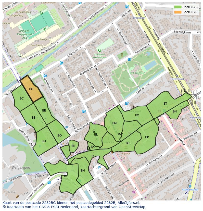 Afbeelding van het postcodegebied 2282 BG op de kaart.
