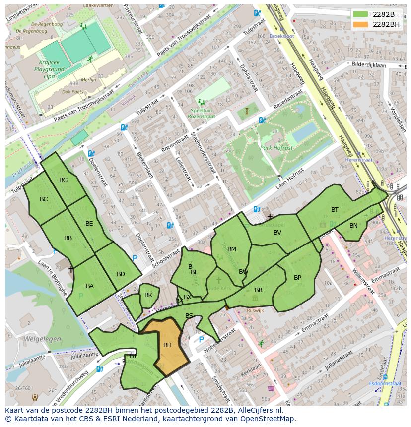 Afbeelding van het postcodegebied 2282 BH op de kaart.