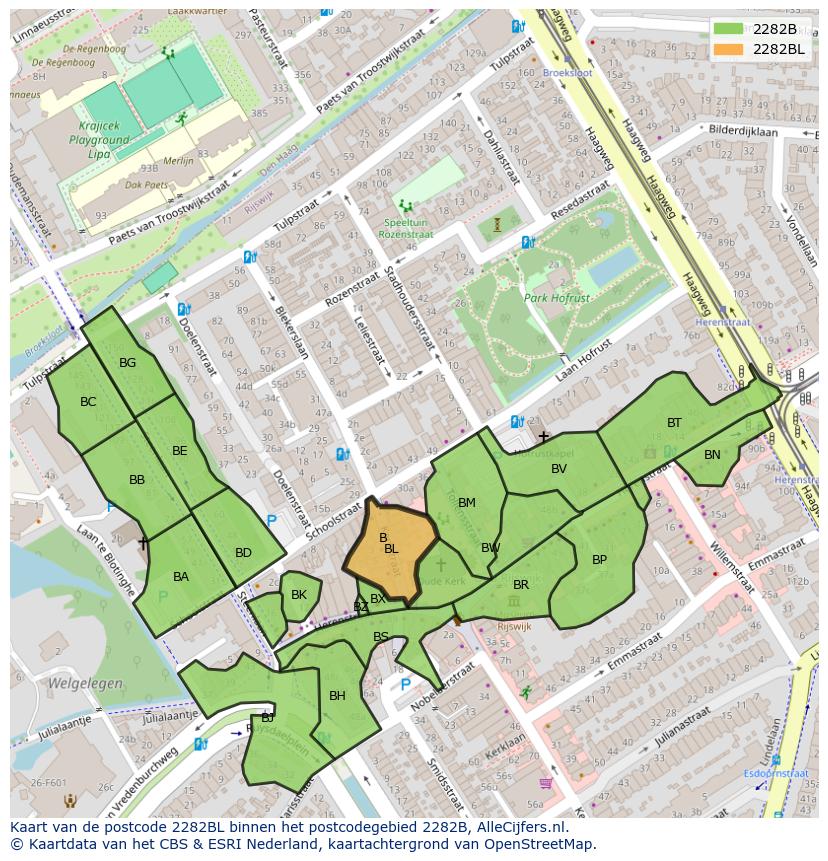 Afbeelding van het postcodegebied 2282 BL op de kaart.