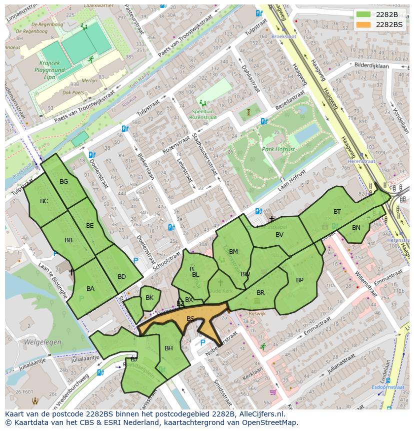 Afbeelding van het postcodegebied 2282 BS op de kaart.