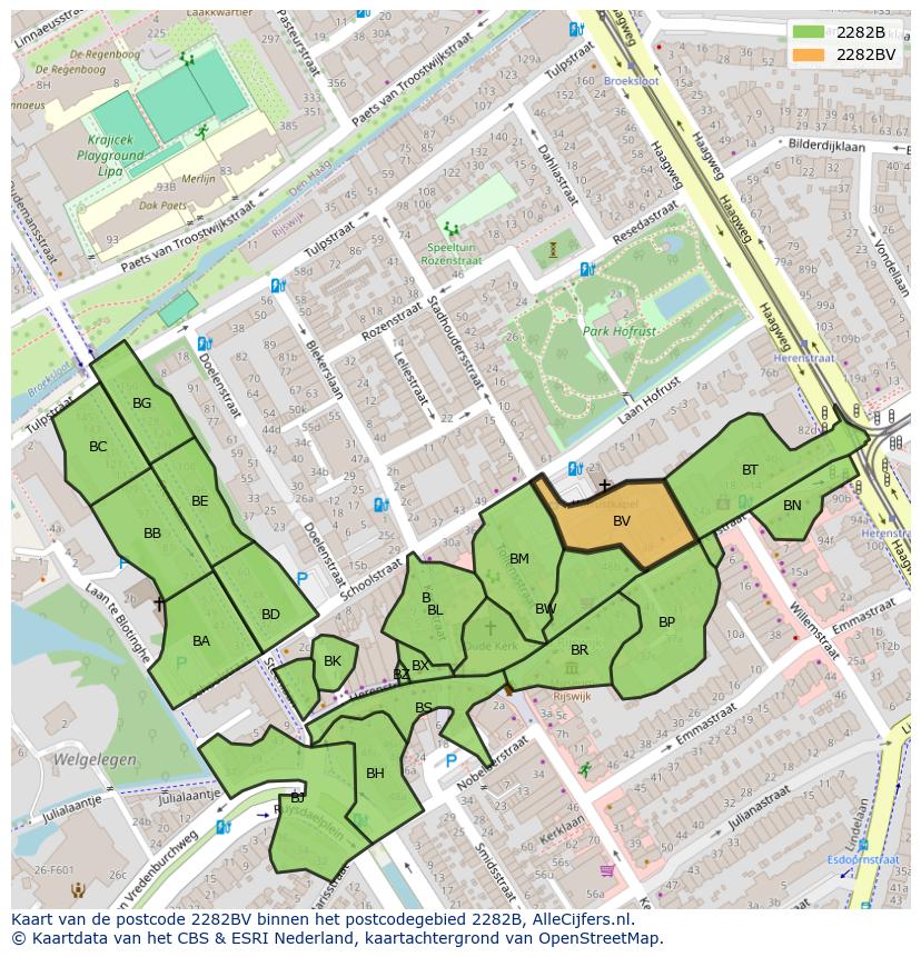Afbeelding van het postcodegebied 2282 BV op de kaart.
