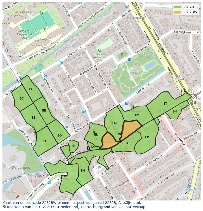 Afbeelding van het postcodegebied 2282 BW op de kaart.