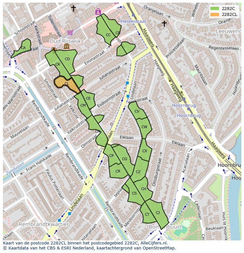 Afbeelding van het postcodegebied 2282 CL op de kaart.