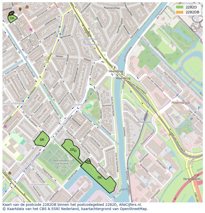 Afbeelding van het postcodegebied 2282 DB op de kaart.