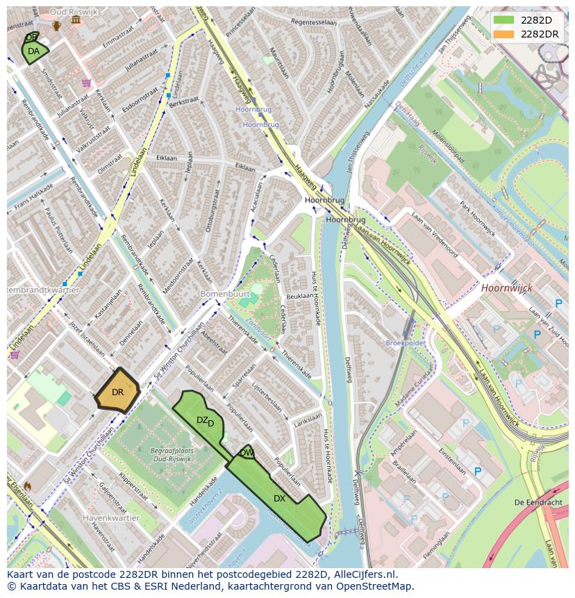 Afbeelding van het postcodegebied 2282 DR op de kaart.