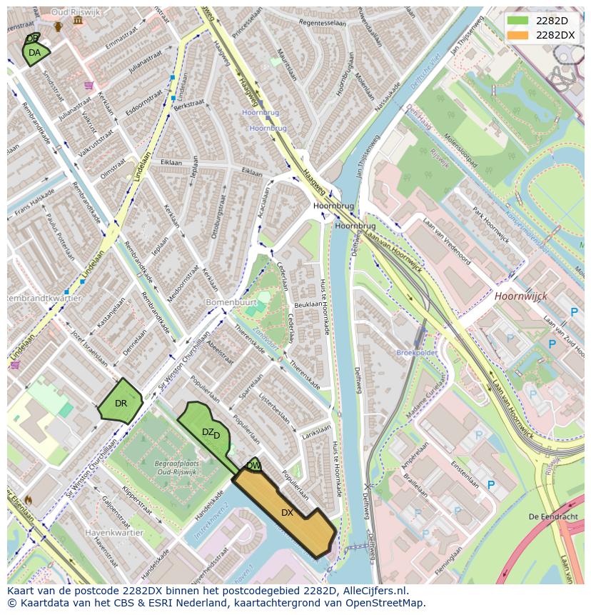Afbeelding van het postcodegebied 2282 DX op de kaart.