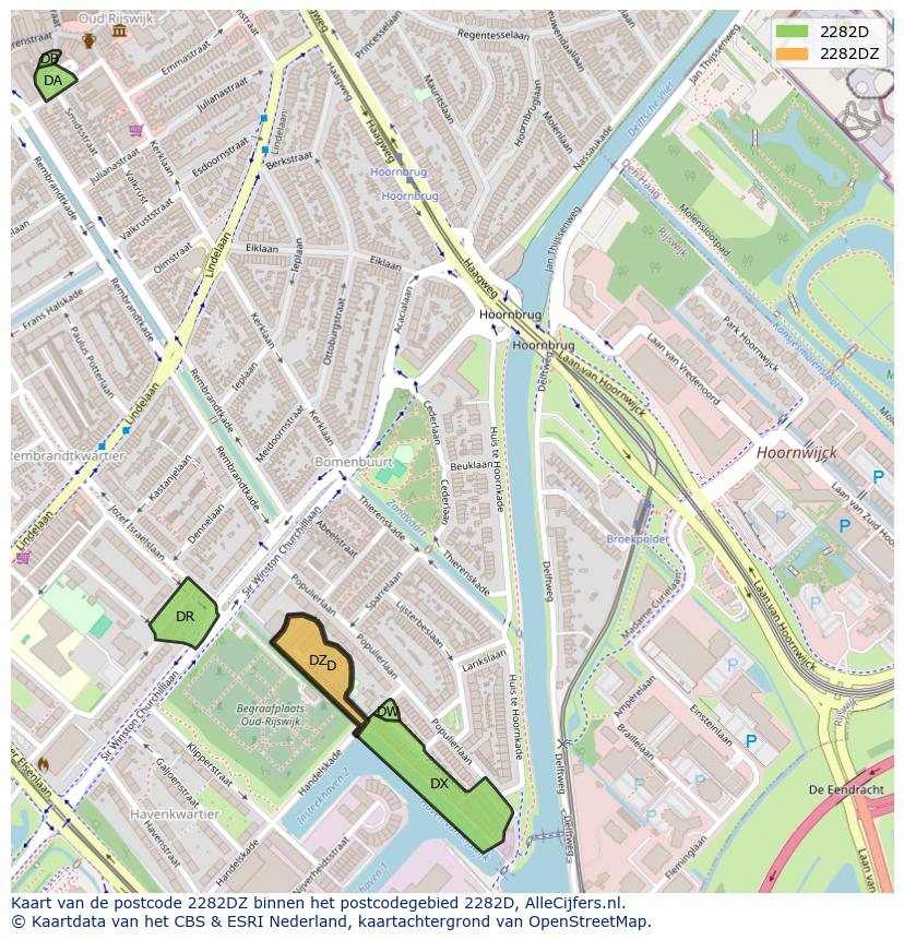 Afbeelding van het postcodegebied 2282 DZ op de kaart.