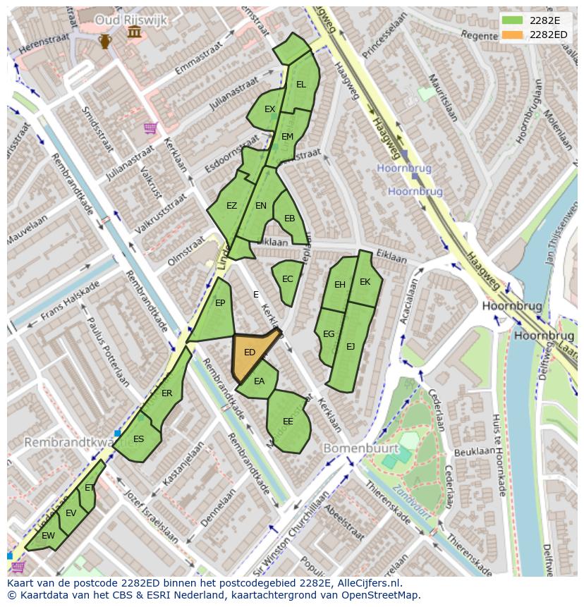 Afbeelding van het postcodegebied 2282 ED op de kaart.