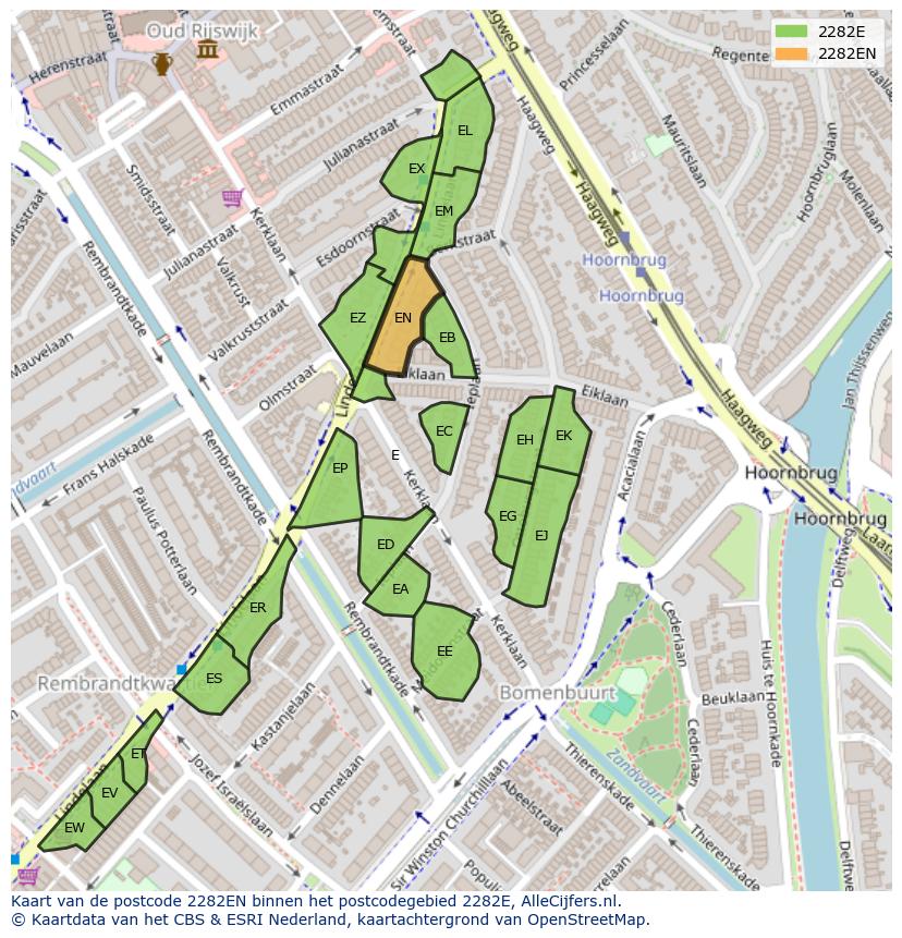 Afbeelding van het postcodegebied 2282 EN op de kaart.