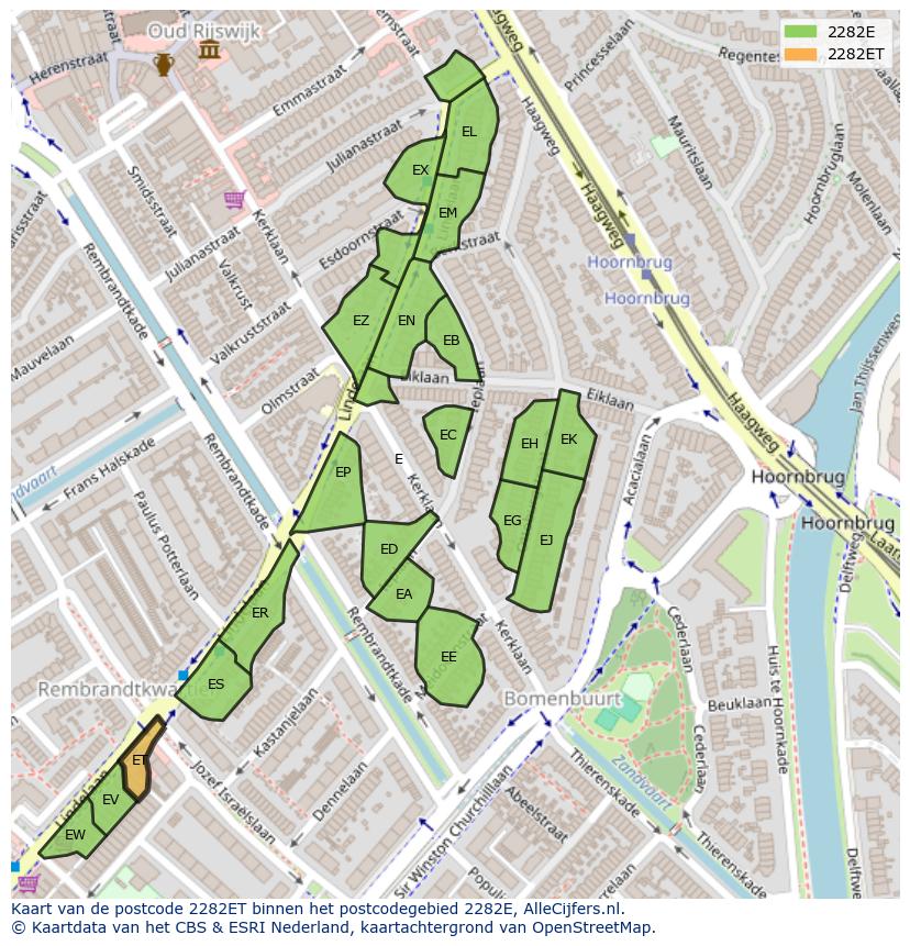Afbeelding van het postcodegebied 2282 ET op de kaart.