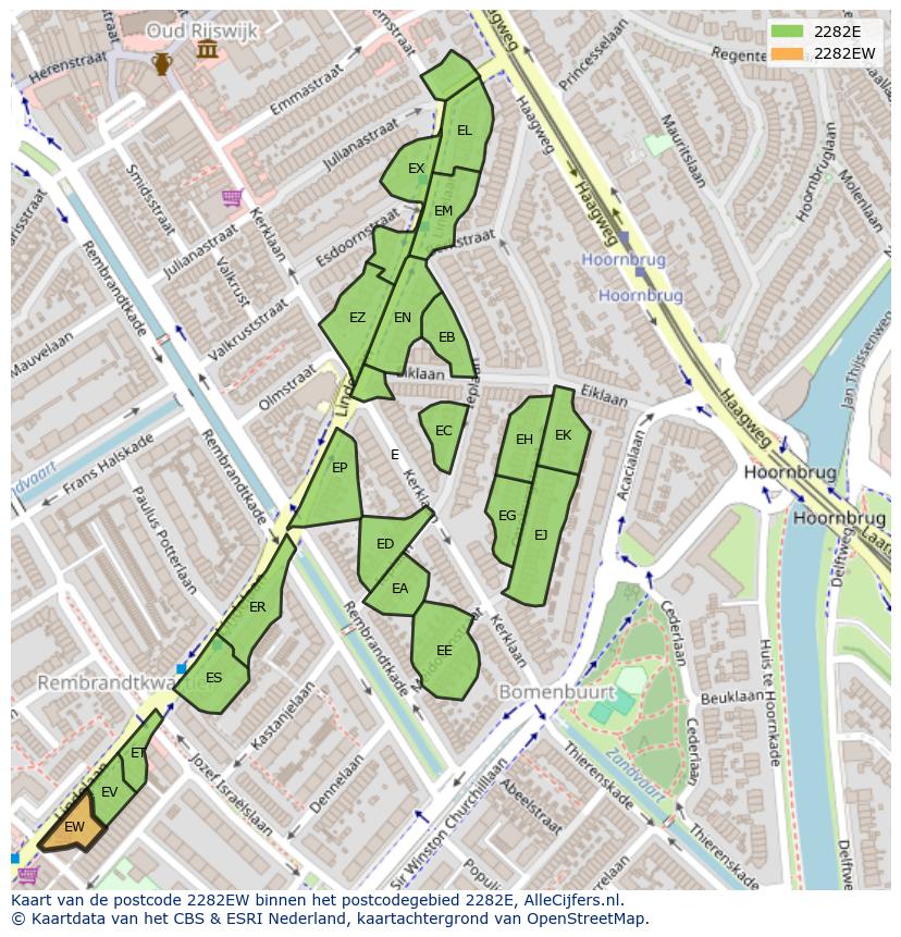 Afbeelding van het postcodegebied 2282 EW op de kaart.