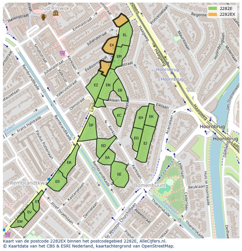 Afbeelding van het postcodegebied 2282 EX op de kaart.