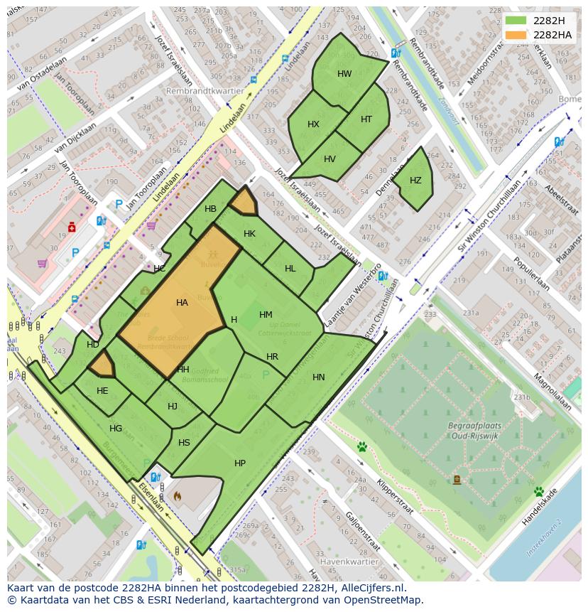 Afbeelding van het postcodegebied 2282 HA op de kaart.