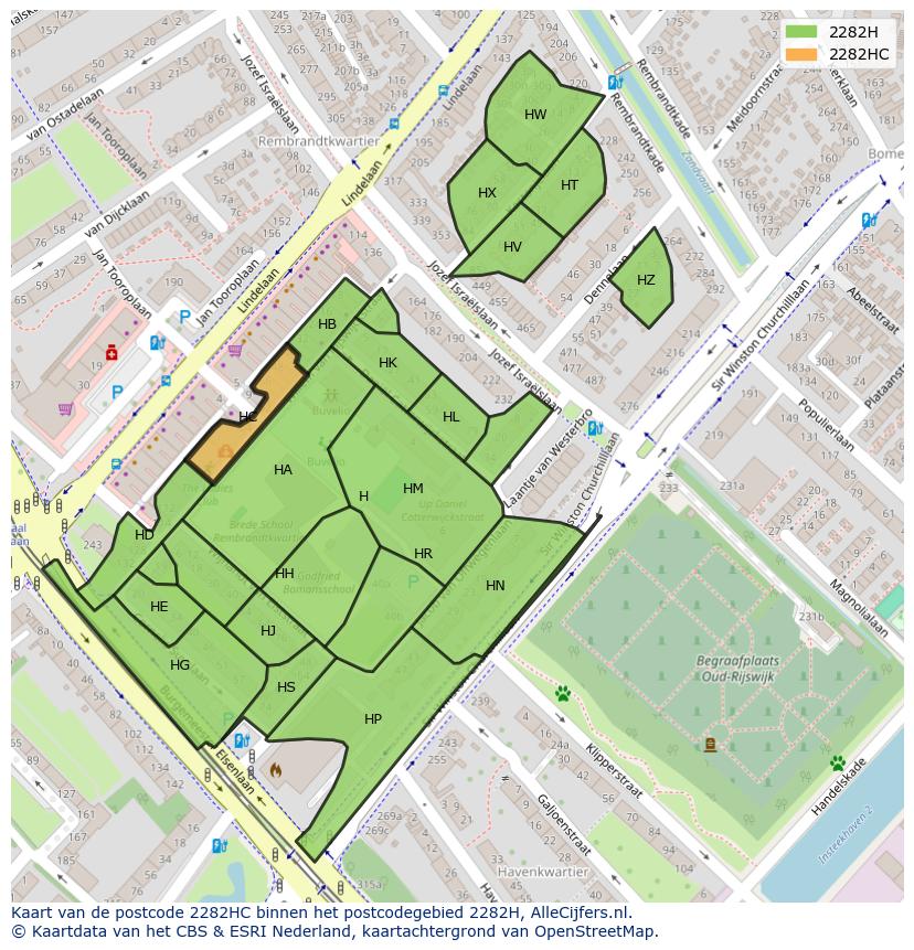 Afbeelding van het postcodegebied 2282 HC op de kaart.