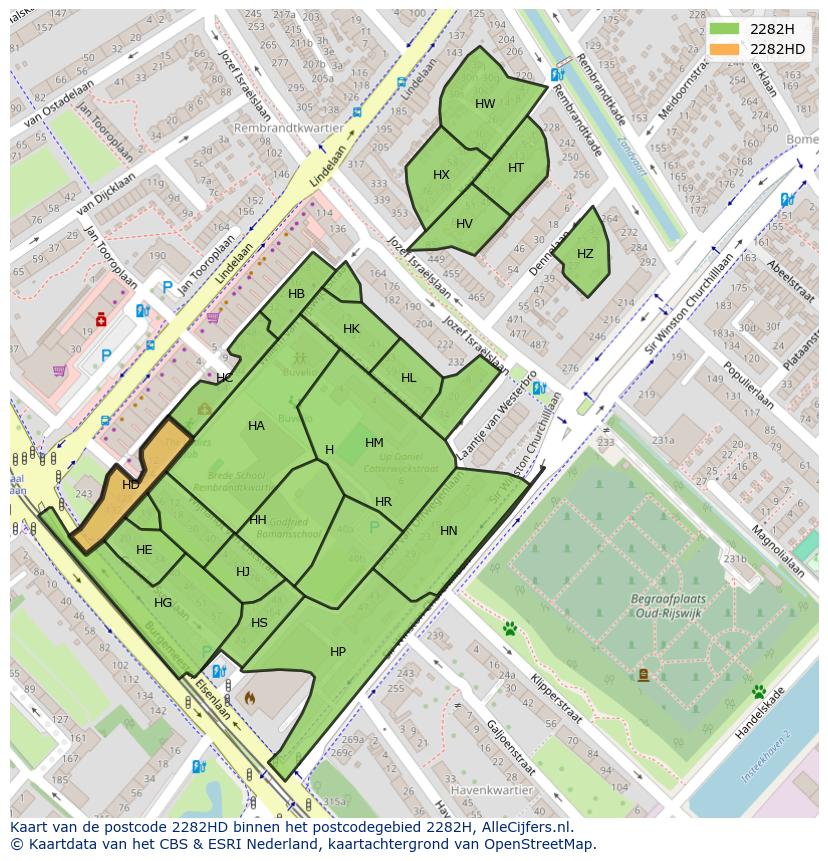 Afbeelding van het postcodegebied 2282 HD op de kaart.