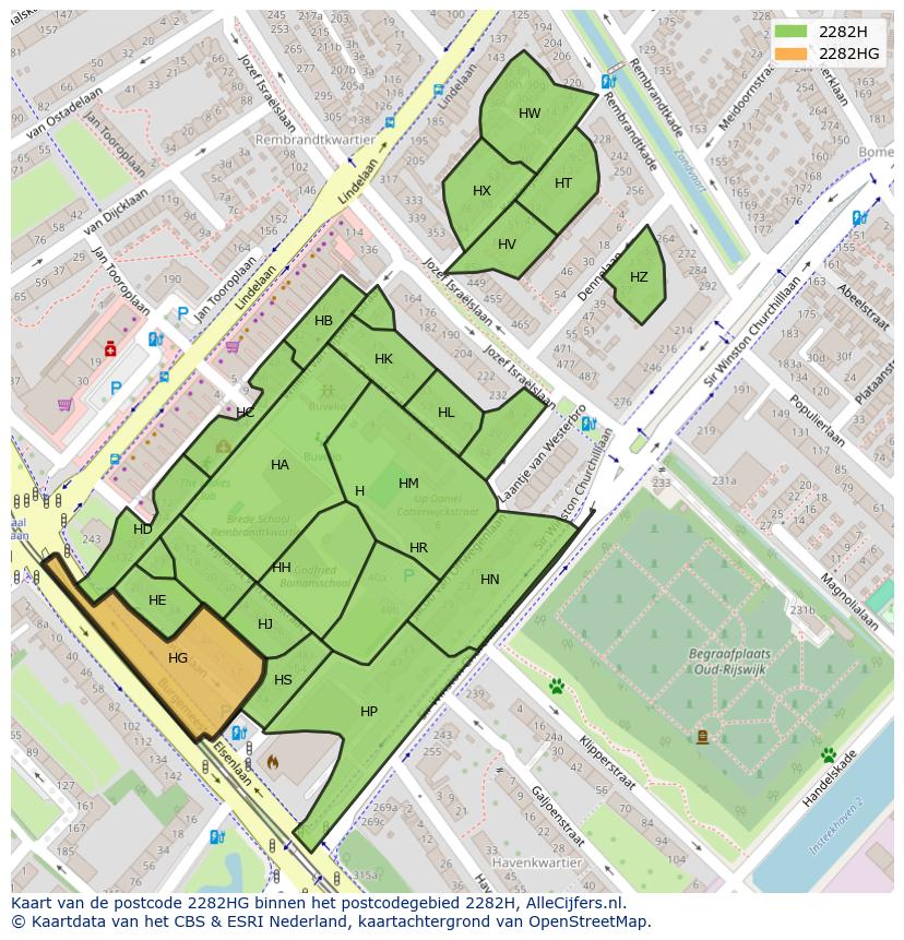 Afbeelding van het postcodegebied 2282 HG op de kaart.