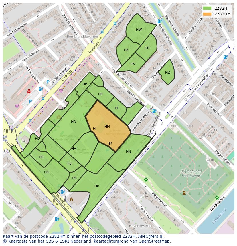 Afbeelding van het postcodegebied 2282 HM op de kaart.