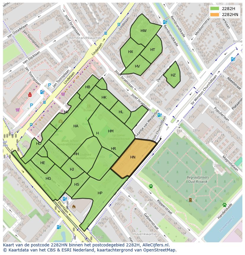 Afbeelding van het postcodegebied 2282 HN op de kaart.
