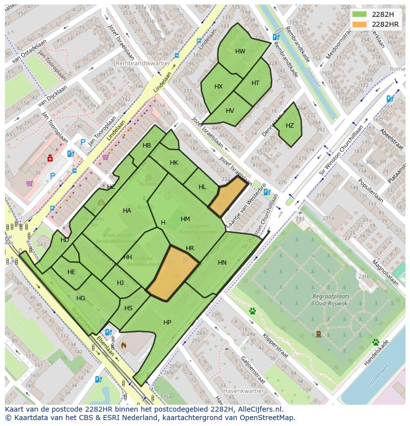 Afbeelding van het postcodegebied 2282 HR op de kaart.