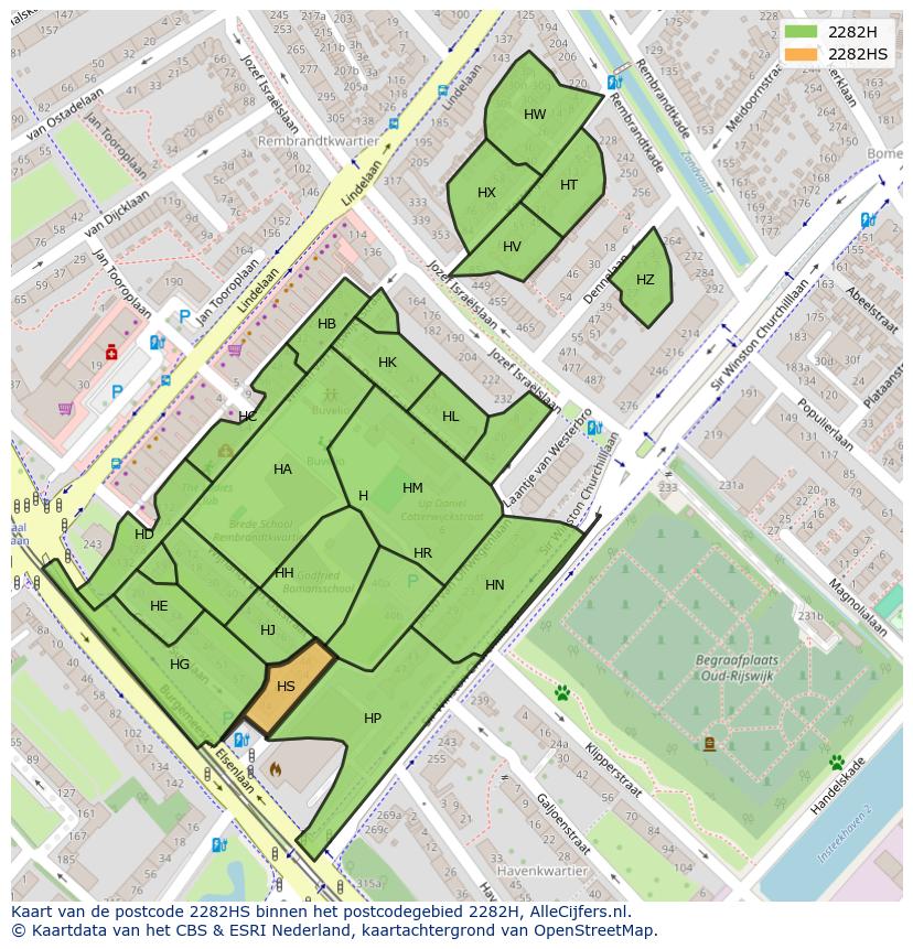 Afbeelding van het postcodegebied 2282 HS op de kaart.