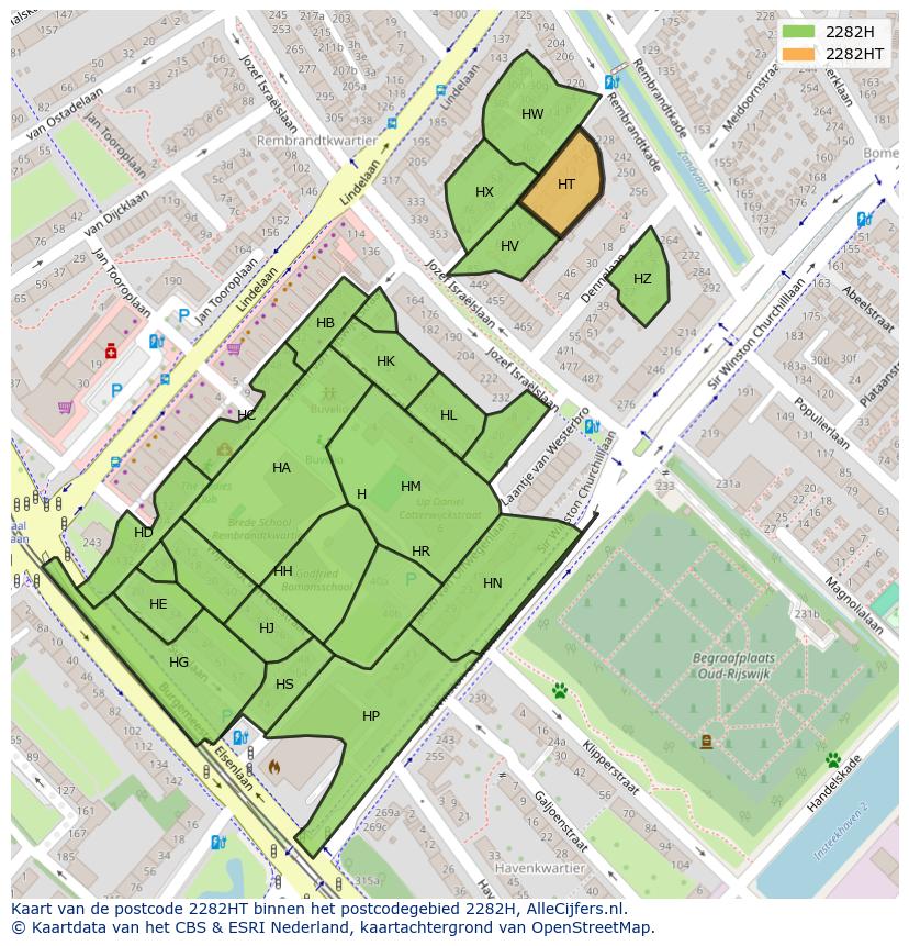 Afbeelding van het postcodegebied 2282 HT op de kaart.