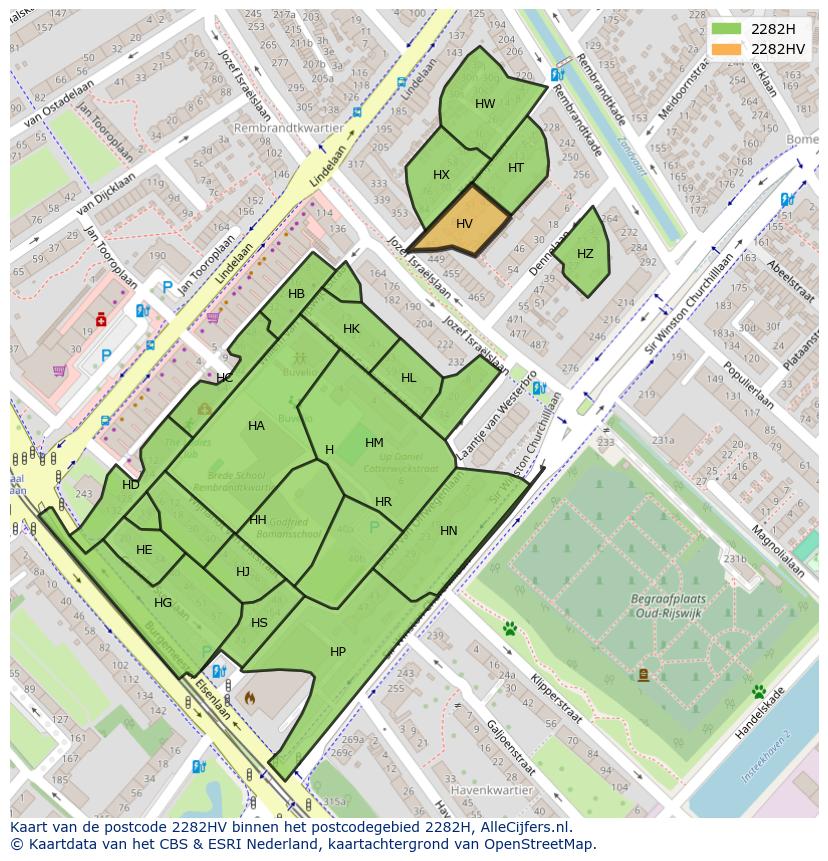 Afbeelding van het postcodegebied 2282 HV op de kaart.