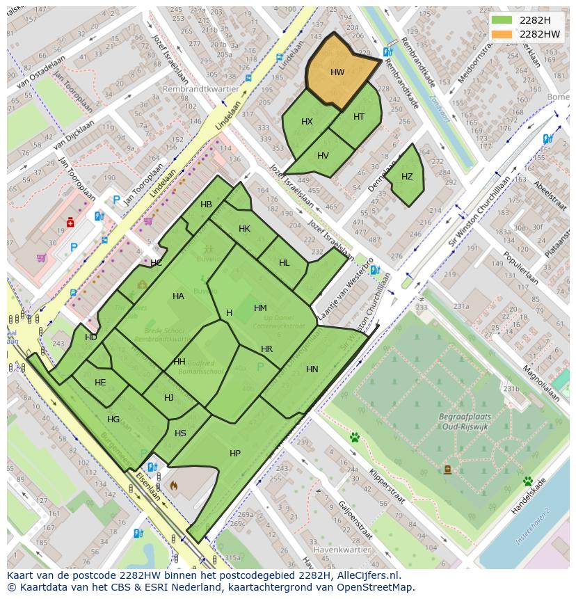 Afbeelding van het postcodegebied 2282 HW op de kaart.
