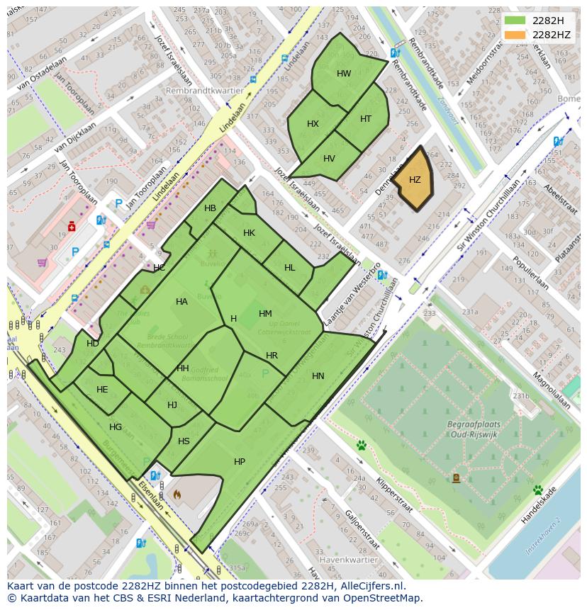Afbeelding van het postcodegebied 2282 HZ op de kaart.