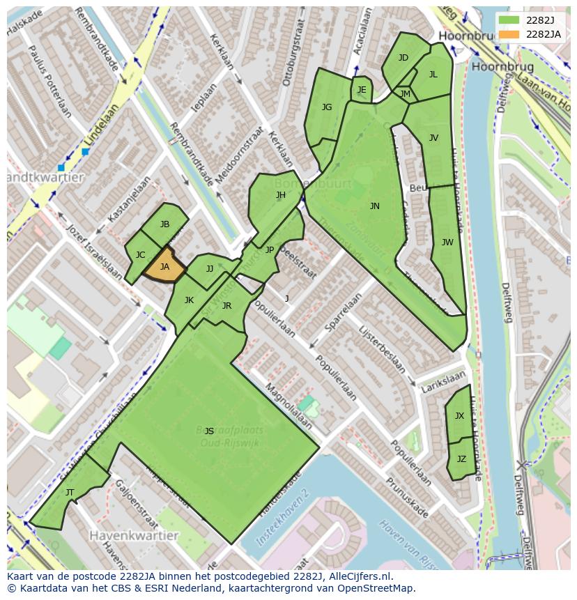 Afbeelding van het postcodegebied 2282 JA op de kaart.