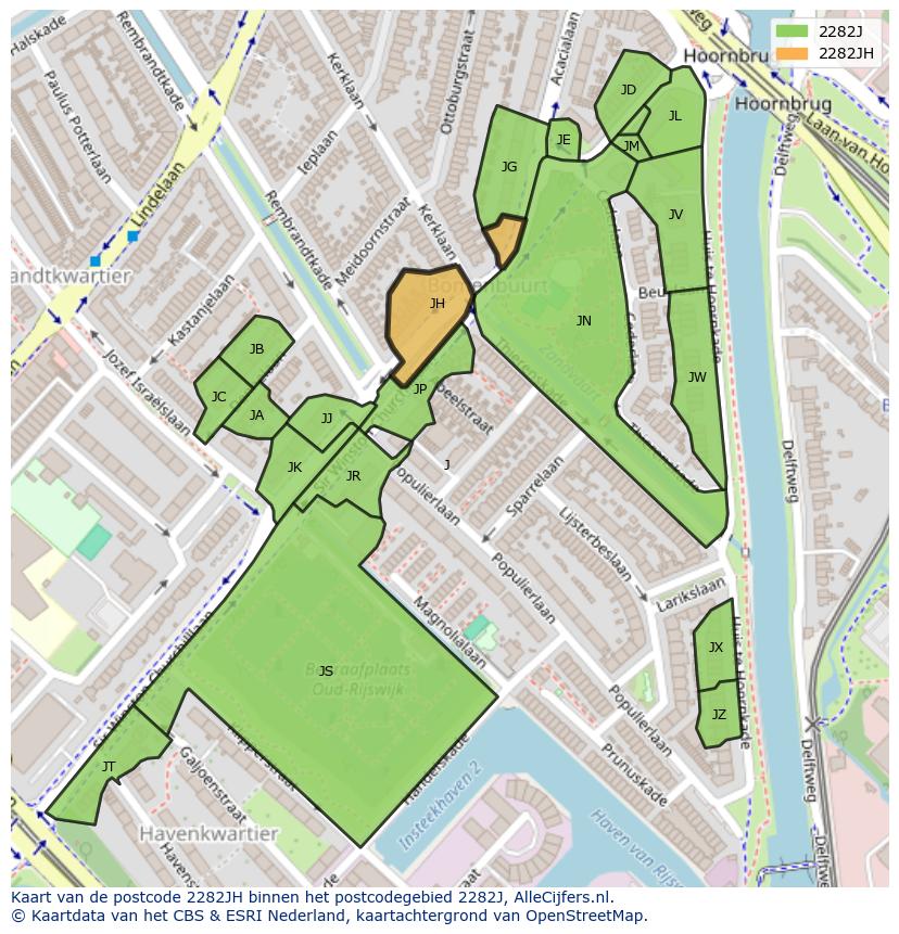 Afbeelding van het postcodegebied 2282 JH op de kaart.