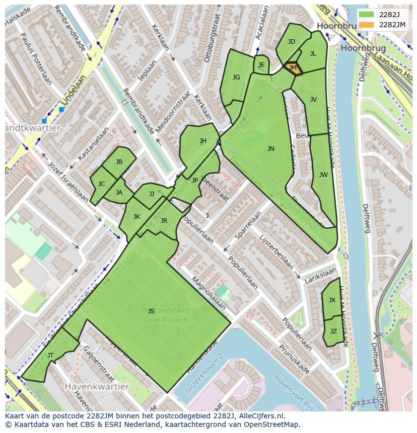 Afbeelding van het postcodegebied 2282 JM op de kaart.