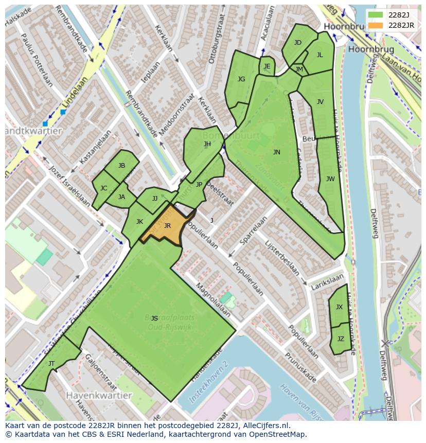 Afbeelding van het postcodegebied 2282 JR op de kaart.