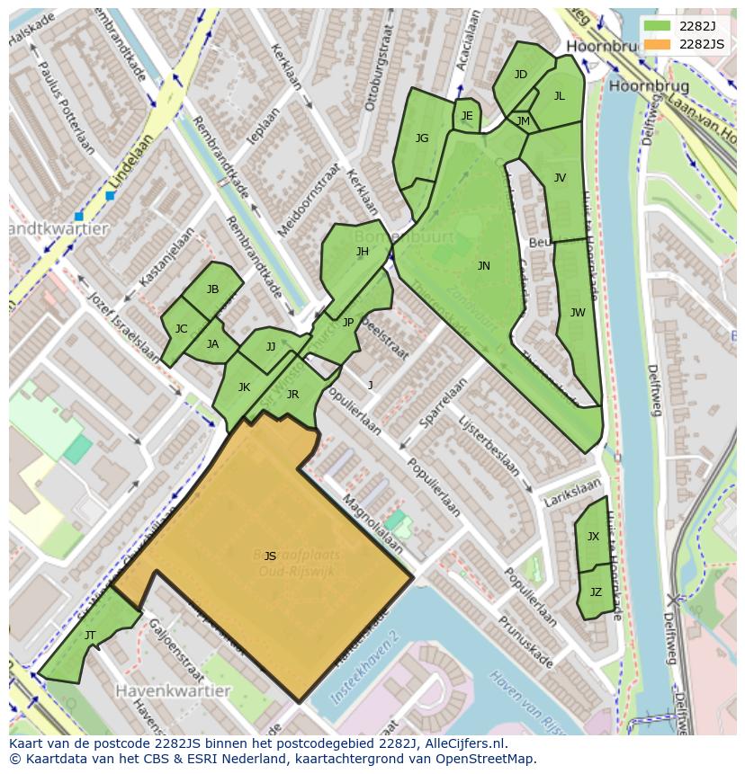 Afbeelding van het postcodegebied 2282 JS op de kaart.