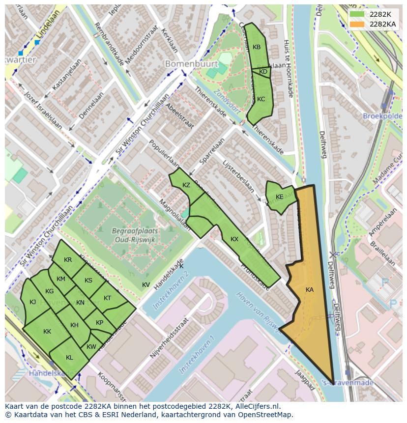 Afbeelding van het postcodegebied 2282 KA op de kaart.