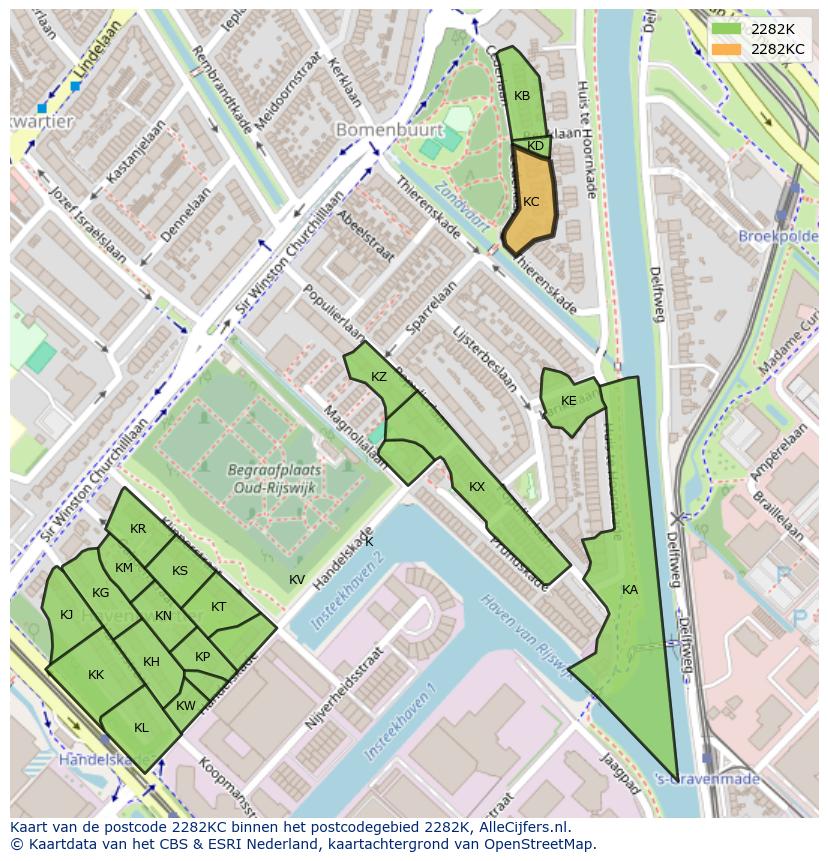 Afbeelding van het postcodegebied 2282 KC op de kaart.