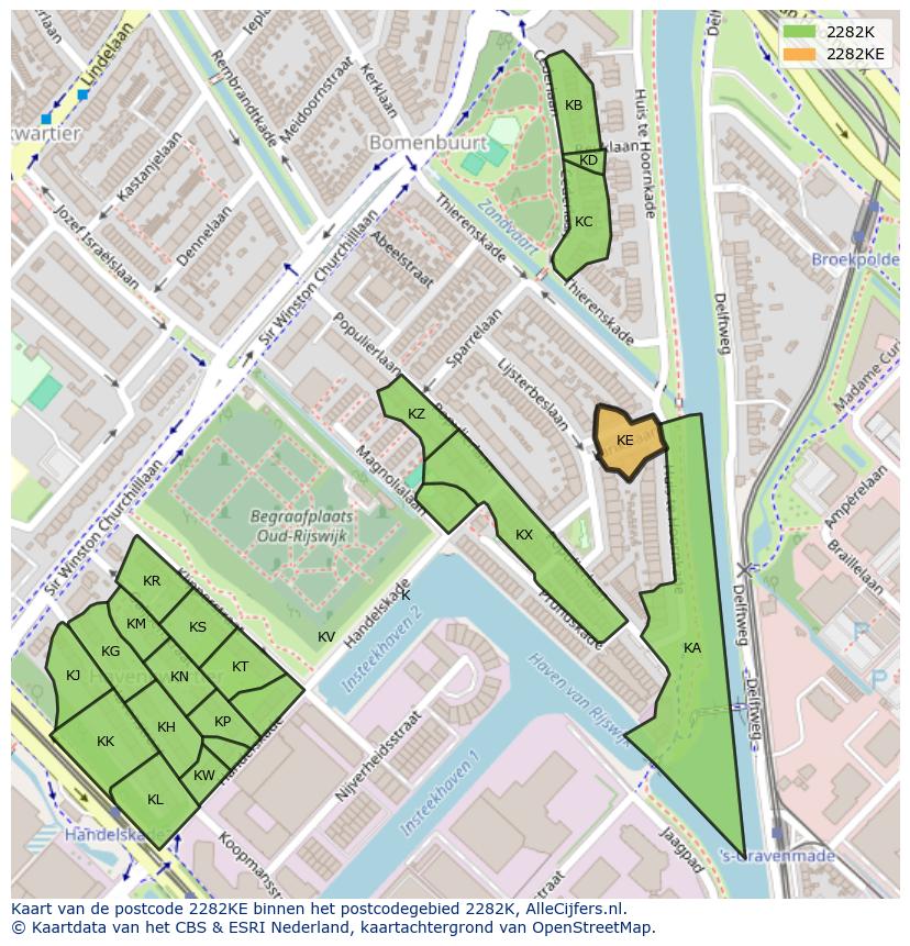 Afbeelding van het postcodegebied 2282 KE op de kaart.