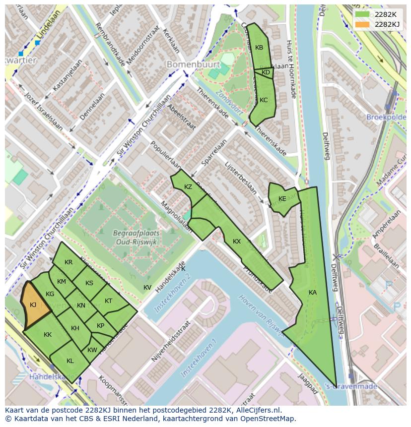 Afbeelding van het postcodegebied 2282 KJ op de kaart.