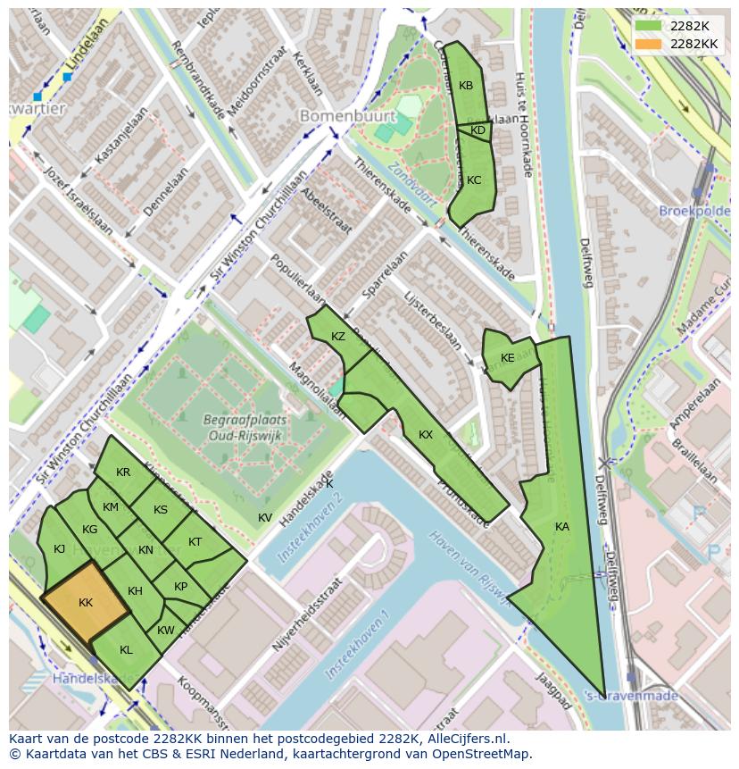 Afbeelding van het postcodegebied 2282 KK op de kaart.