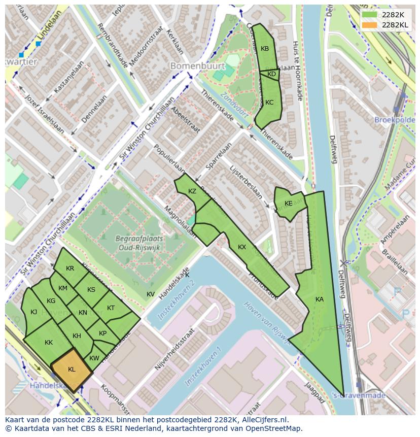 Afbeelding van het postcodegebied 2282 KL op de kaart.