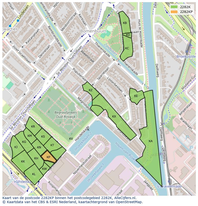 Afbeelding van het postcodegebied 2282 KP op de kaart.