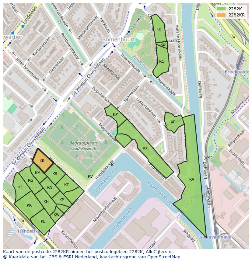 Afbeelding van het postcodegebied 2282 KR op de kaart.