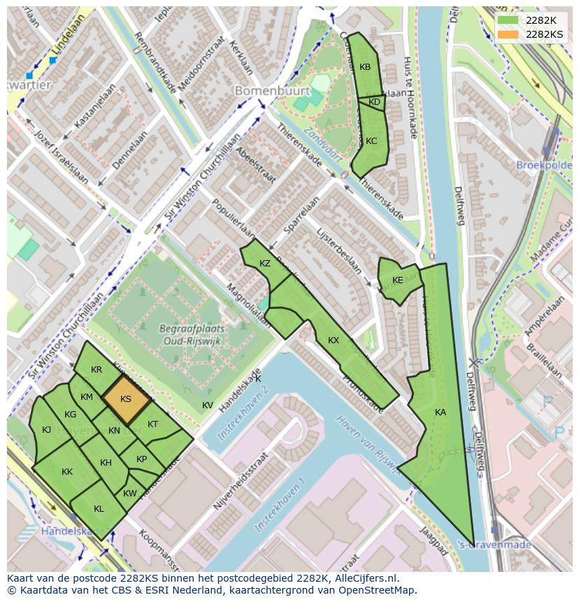 Afbeelding van het postcodegebied 2282 KS op de kaart.