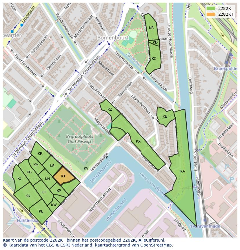 Afbeelding van het postcodegebied 2282 KT op de kaart.