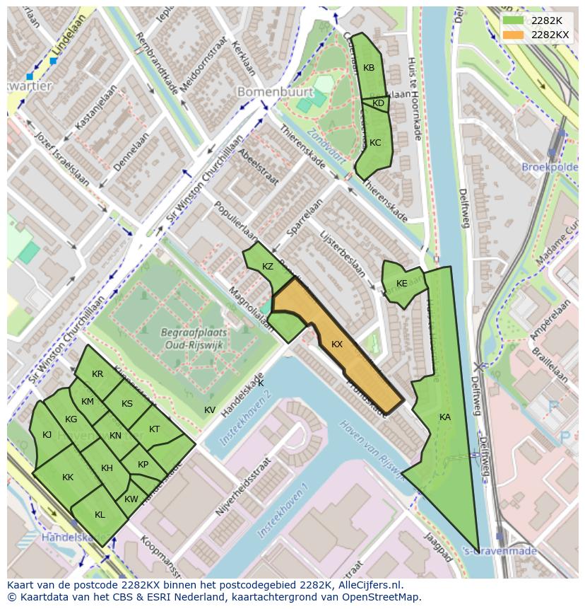 Afbeelding van het postcodegebied 2282 KX op de kaart.